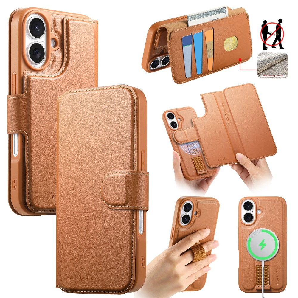 Ví từ tính có thể tháo rời 2 trong 1 có giá đỡ thẻ cho IPhone 16 15 14 Plus 13 12 Pro Max Dây đeo cổ tay bằng da lật Vỏ bảo vệ chống sốc