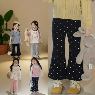 Quần ống loe mới cho bé gái mùa xuân hè thu, phong cách, thoải mái, đa năng, quần legging đơn giản với họa tiết chấm bi