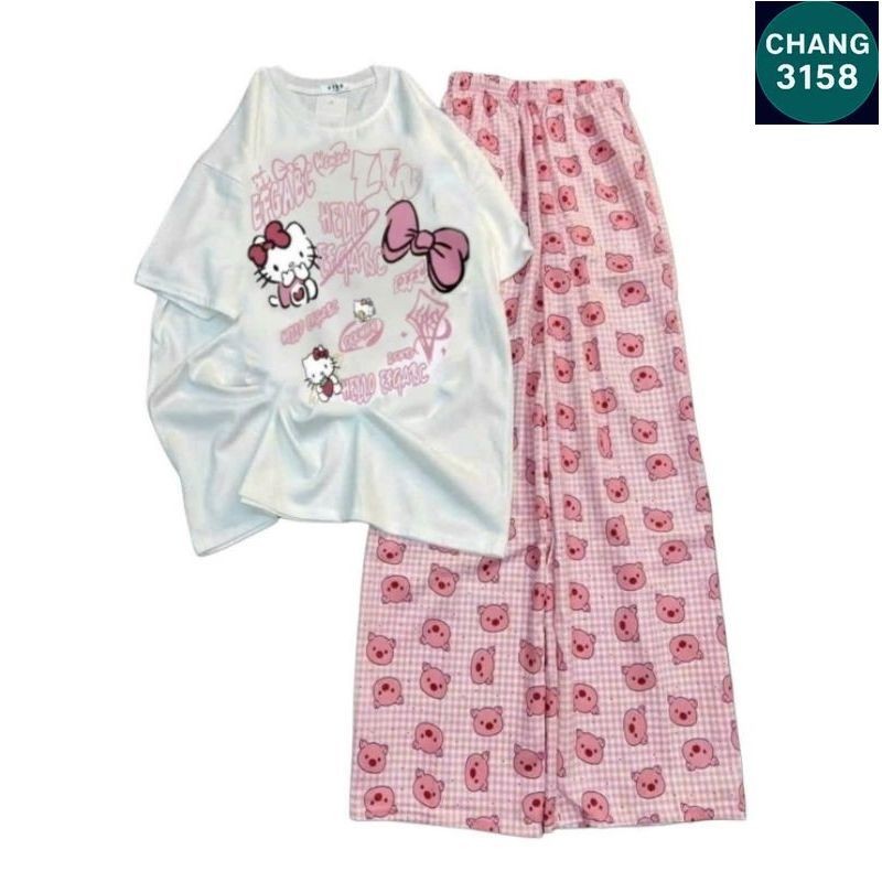 Sét Bộ Đồ Nữ Quần Heo Hồng + Mix Áo Phông  Unisex Form rộng -CHANG 3158