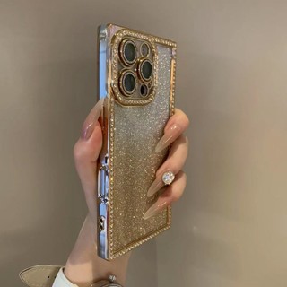 Ốp điện thoại di động dạng bột vuông mạ điện sang trọng cho iPhone16 Pro Max 15 14 13 Pro Max Bảo vệ Camera chống sốc Vỏ mềm chống rơi