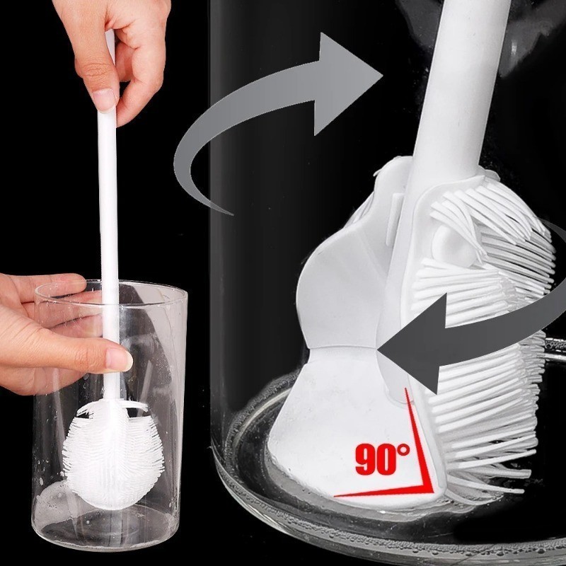 Cọ Rửa Bình Sữa Rửa Bình Nước Rửa Cốc Silicon Lông Mềm Gập 90 Độ Cán Dài Đa Năng Tiện Lợi - FE123