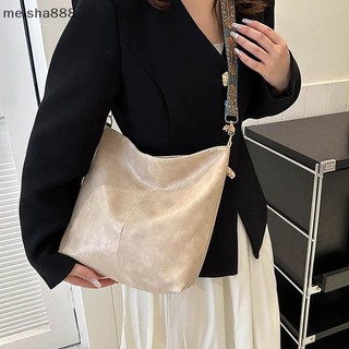 Meisha888 Vintage Màu Trơn Thời Trang Nữ Đeo Vai Túi Cao Cấp Đơn Giản Dây Đeo Rộng Xô Túi Đeo Ngang