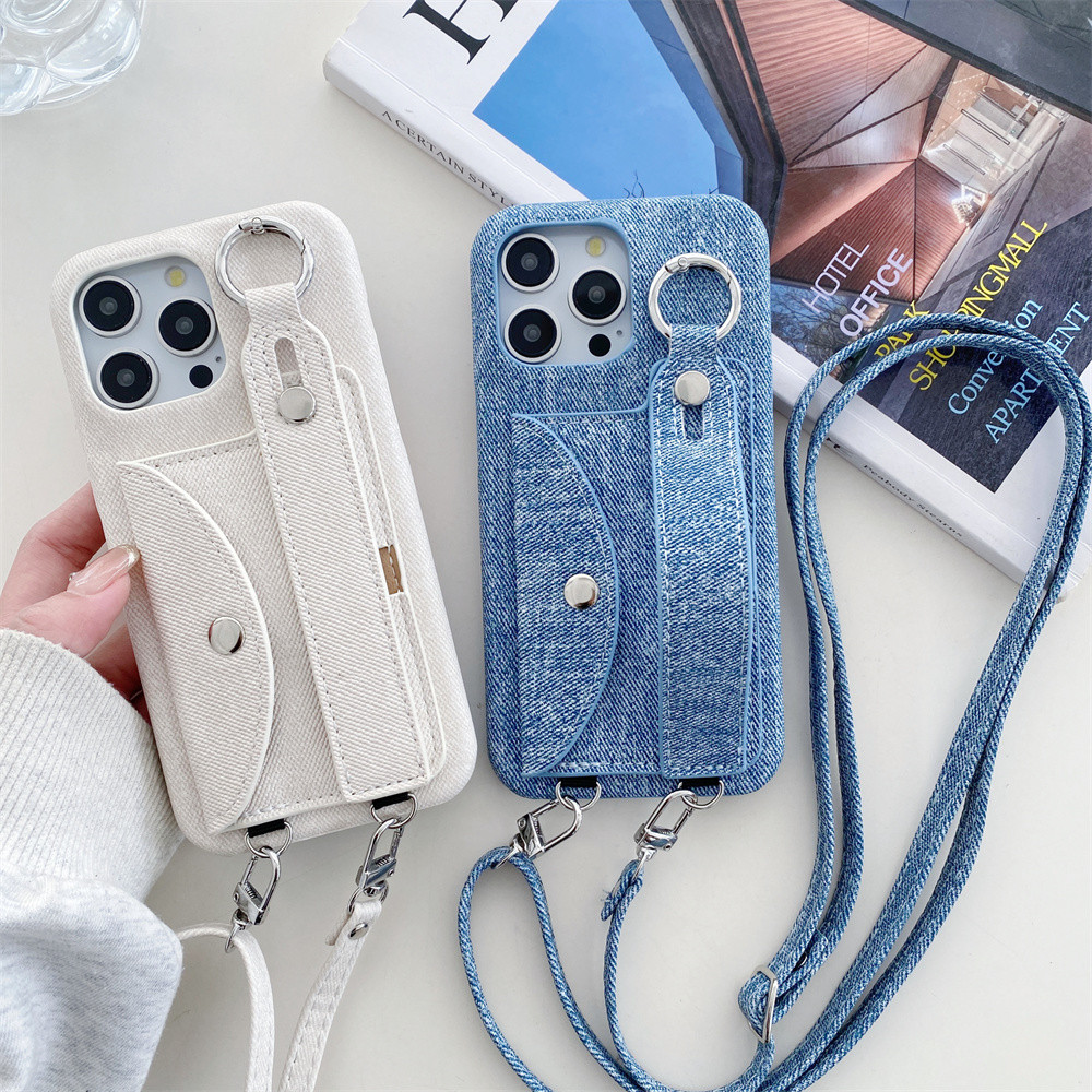 Ví Đeo Ngang Có Đựng Thẻ Ốp Lưng Điện Thoại Cho IPhone 16E 16 15 14 13 12 11 Pro Max XS XR X 7 8 Plus Dây Đeo Cổ Tay Vòng