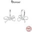 Bamoer 925 Sterling Sliver Vòng Bông Tai Thiết Kế Nơ Dễ Thương Hàng Ngày Ocassion Trang Sức Quà Tặng Cho Nữ Bé Gái Học Sinh