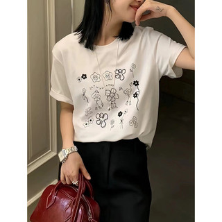 Hiixiivi Áo thun ngắn tay nữ Baggy Tròn Unisex Cổ dáng rộng Tee 4/12