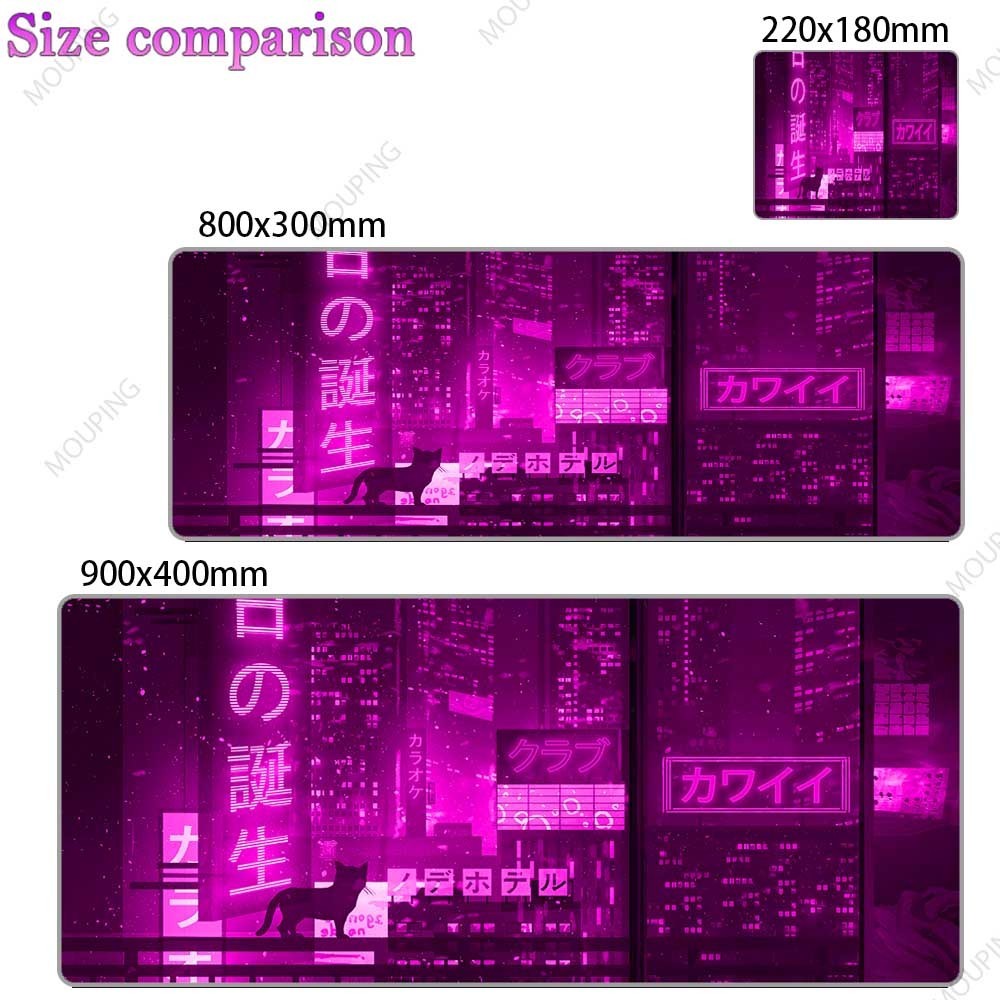 Neon Tím Nhật Bản Chuột Miếng Lót Game Thủ Văn Phòng Laptop Để Bàn Thảm Chơi Game Laptop Mousepad Kawaii Bàn Phụ Kiện Vaporwave Thảm Văn Phòng