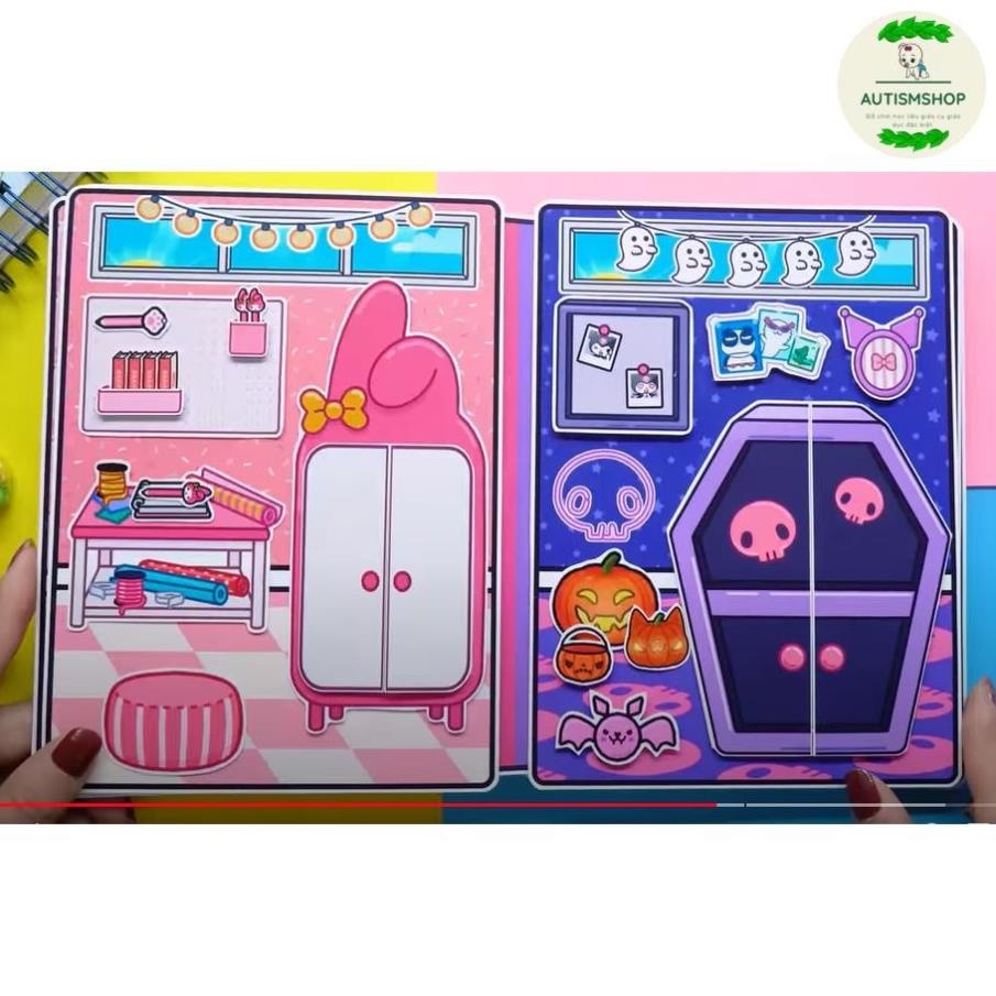 Đồ chơi giấy ngồi nhà búp bê bằng giấy tocaboca Wednesday Ngôi nhà của kuromi và My Melody thủ công