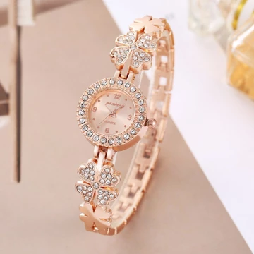 Đồng Hồ Nữ Nữ Nữ Phong Cách Mới Toàn Thân Kim Cương Giả Cao Cấp Đồng Hồ Đeo Tay Nữ Tròn Kích Thước Nhỏ Đĩa Thời Trang Cỏ Ba Lá Vòng Tay Nhỏ Đồng Hồ