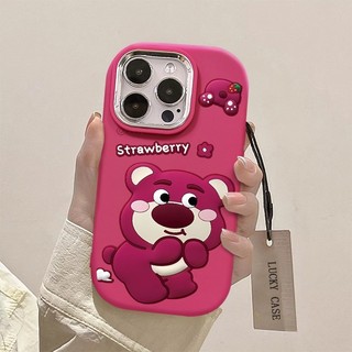 Ốp Điện Thoại Gấu Dâu Chống Thấm Nước Dễ Thương Tương Thích Cho IPhone 11 15 12 13 Pro XS Max X XR 14 Plus Vỏ Bảo Vệ Camera Chống Sốc Phim Hoạt Hình Cover Cell Precticer