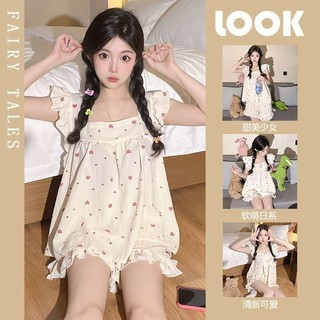 Bộ đồ ngủ cotton bong bóng treo cho nữ mùa hè xù lông bé gái Bộ quần áo mặc ở nhà phong cách Hàn Quốc Bộ hai món
