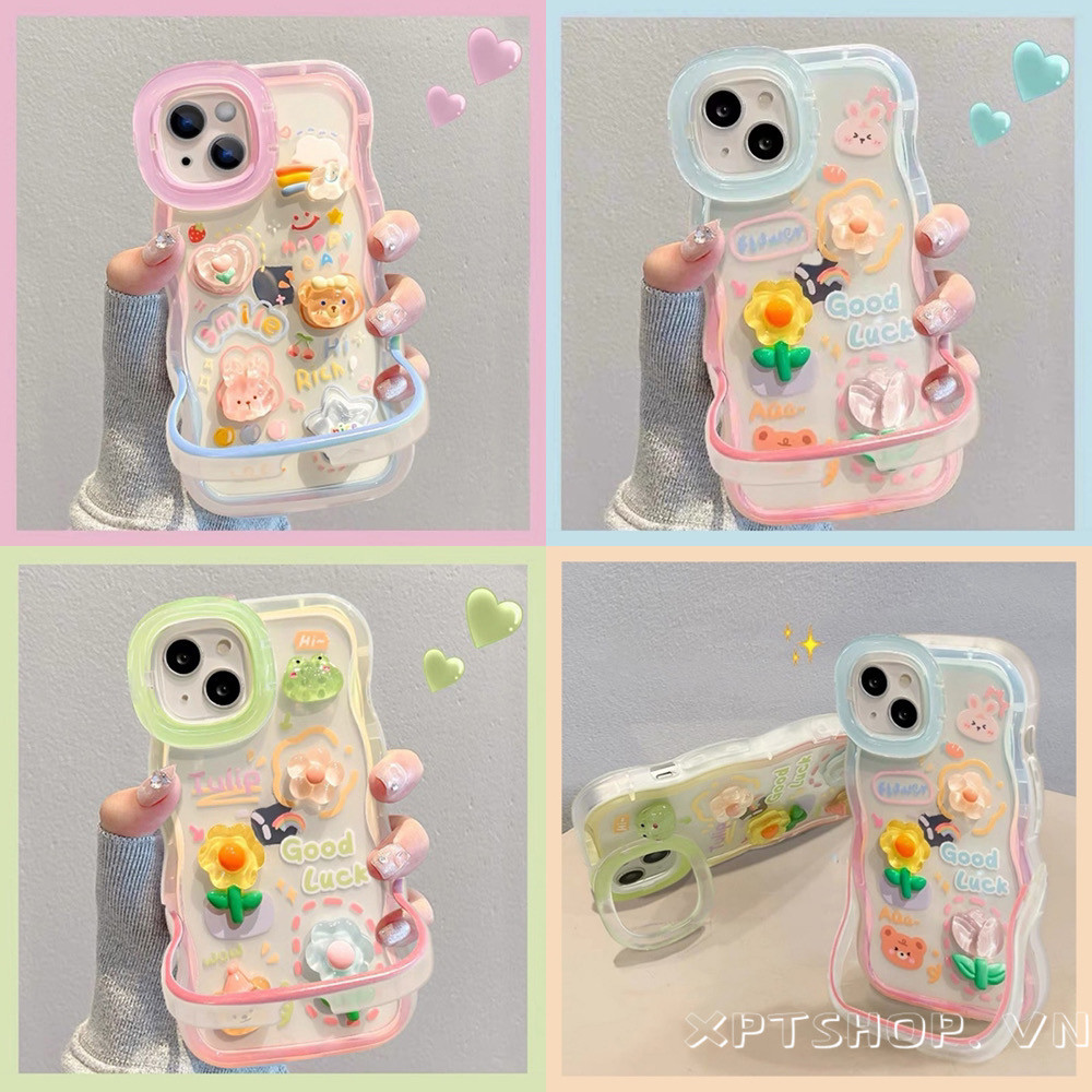 Lập Thể Động Vật Dễ Thương Hoa Sóng Hai Chiều Trộm Giá Đỡ Ốp Lưng Điện Thoại iPhone 17ProMax 16Plus 15 14 13 12 11 Bảo Hiểm Chống Sốc Bảo Vệ Mềm Cove
