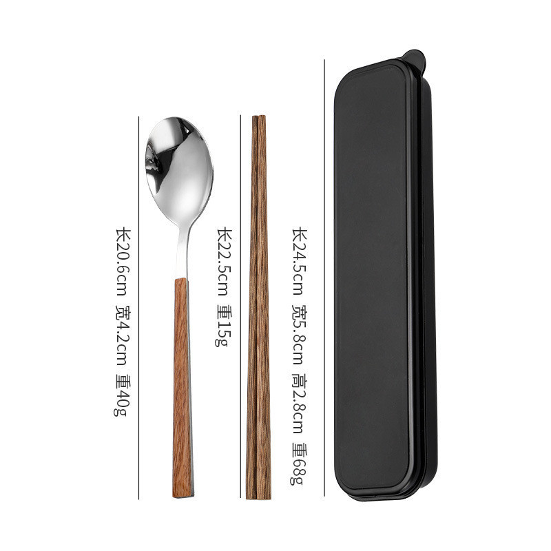 3 / 4 Chiếc Thép Không Gỉ Di Động Bộ Đồ Ăn Phù Hợp Với Giả Hạt Gỗ Spork Đũa Hộp Bảo Quản Bộ Muỗng Bồ Đào Nha Nĩa Đũa Inox Nĩa Thìa Đũa Phù Hợp Với