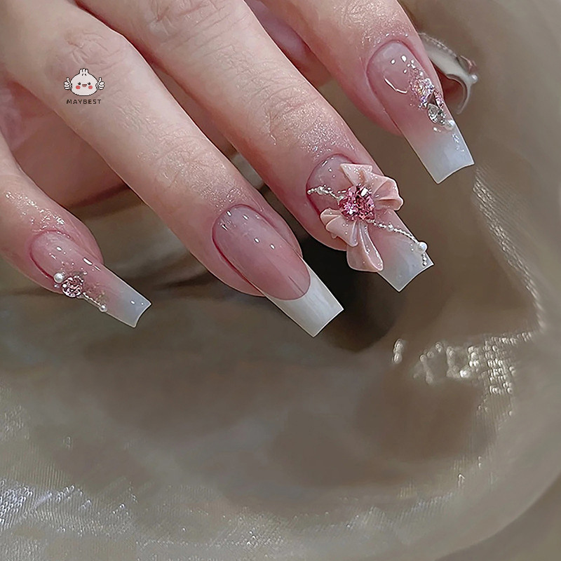 Maybest 10 Chiếc 3D Nhựa Nơ Móng Tay Ch Ruy Băng Hồng Nơ Kim Cương Giả Bộ Phận Trang Sức Trang Trí Móng Tay DIY Salon Phụ Kiện Quà Tặng {VN}