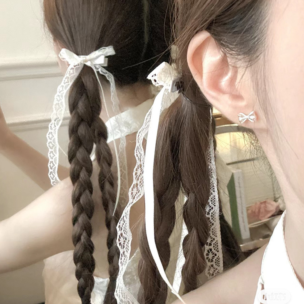 Kẹp tóc ruy băng Satin dài nơ hai tông màu - Kẹp tóc bện đuôi ngựa phong cách múa ba lê - Thời trang Hàn Quốc, ngọt ngào, dễ thương, thanh lịch - Kẹp mỏ vịt ren bên - Phụ kiện tóc phổ biến