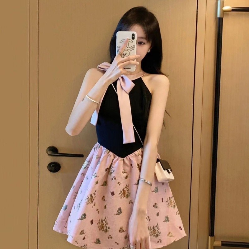 Đầm Hoa Nữ Mùa Hè Phong Cách Mới Không Tay Dây Đầm Tính Khí Lông Tơ Đầm Công Chúa