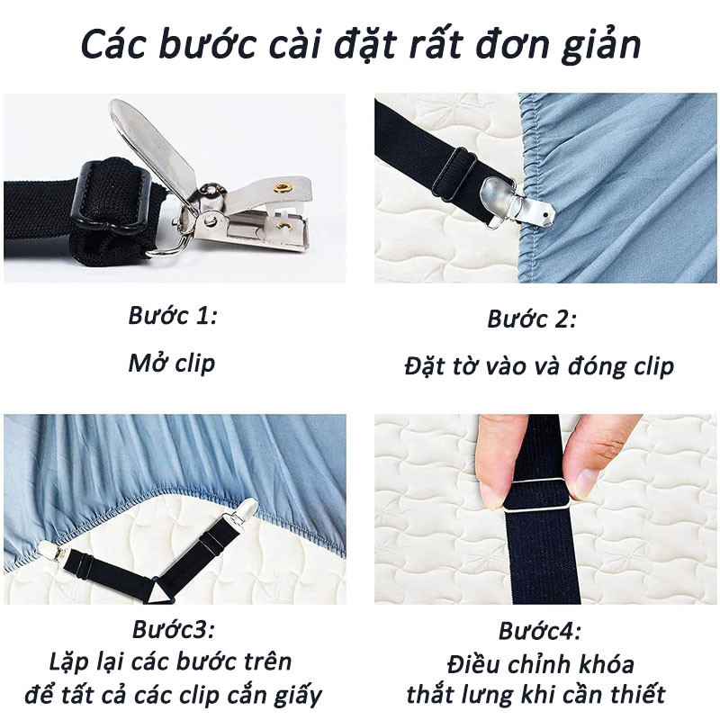 Giá đỡ ga trải giường,Kẹp giường giữ khăn trải giường tại chỗ，Vòng 6 Chiều 2 Kẹp，Có thể điều chỉnh, kim loại