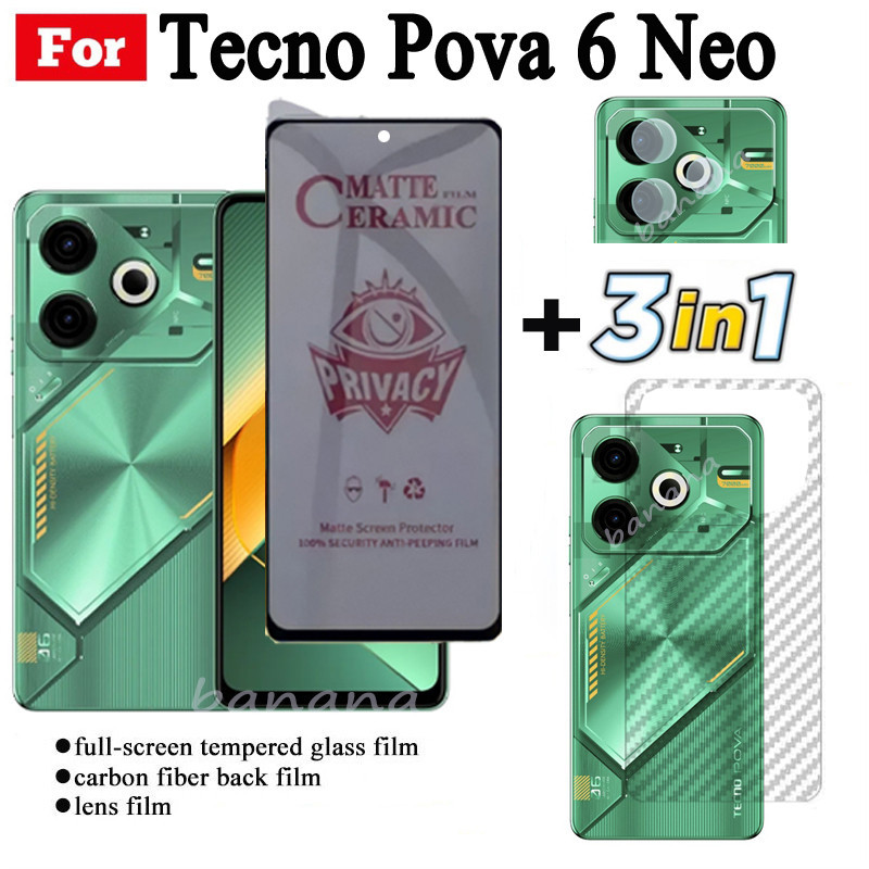 3 TRONG 1 Tecno Pova 6 Neo Chống Gián Điệp Riêng Tư Gốm Cho Tecno Pova 6 Pro 5 Pro Camon30 Pro Ống Kính Máy Ảnh Kính Bảo Vệ Màn Hình Và Phim Mặt Sau
