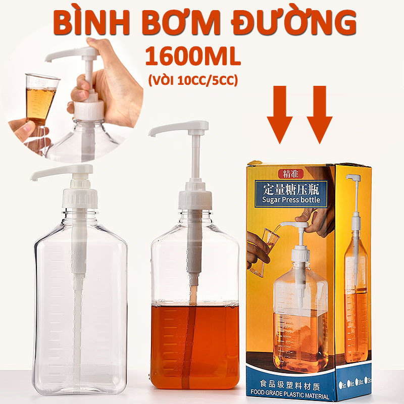 Bình đựng siro bằng nhựa thủy tinh1600ML,có vòi pump định lượng,Bình bơm đường，Nhựa cao cấp