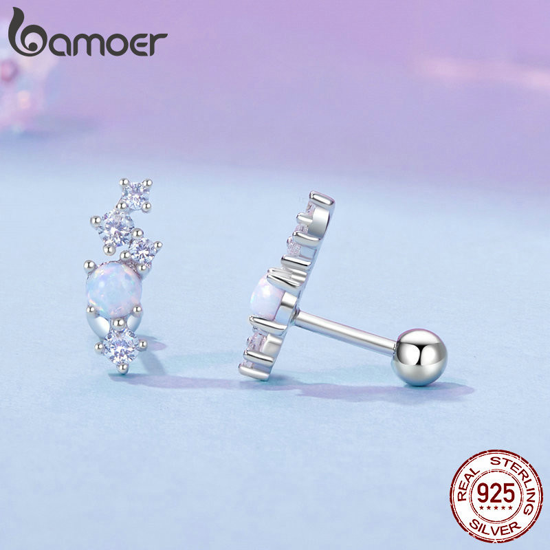 Bamoer 925 Sterling Sliver Studs Bông Tai Tinh Tế Opal Trang Sức Quà Tặng Cho Nữ SCE1783