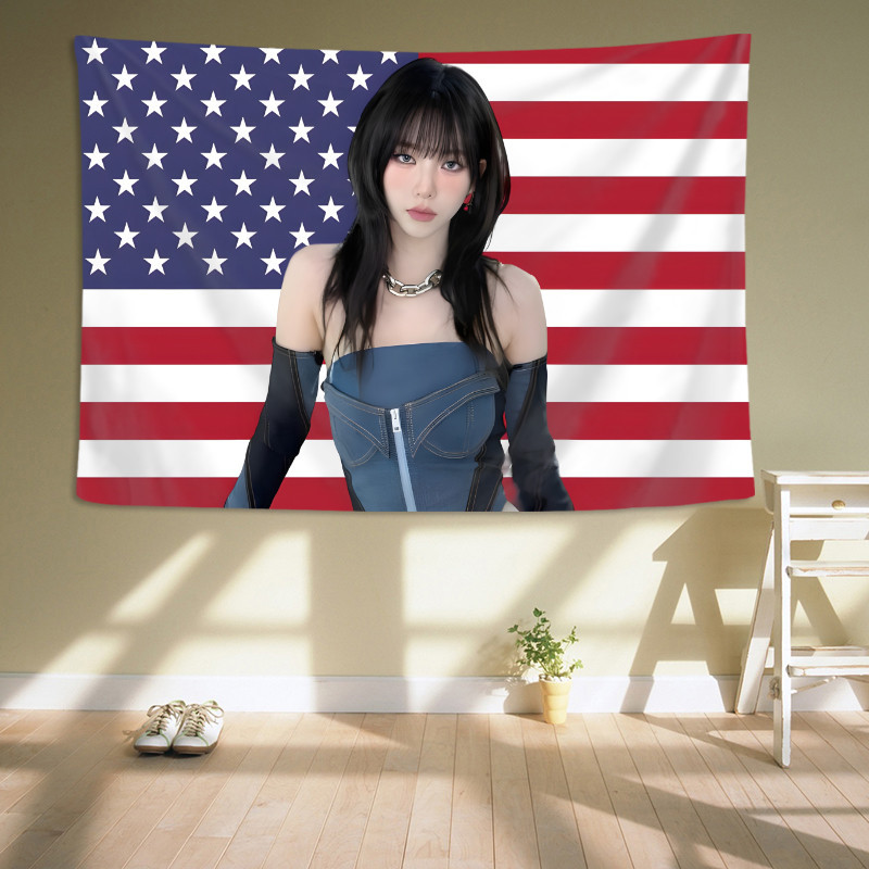 Aespa Karina Cờ Mỹ Tấm Dán Tường Có Kẹp Polyester Tấm Thảm Phòng Ngủ Treo Tường Tấm Thảm Trang Trí Nhà Cửa