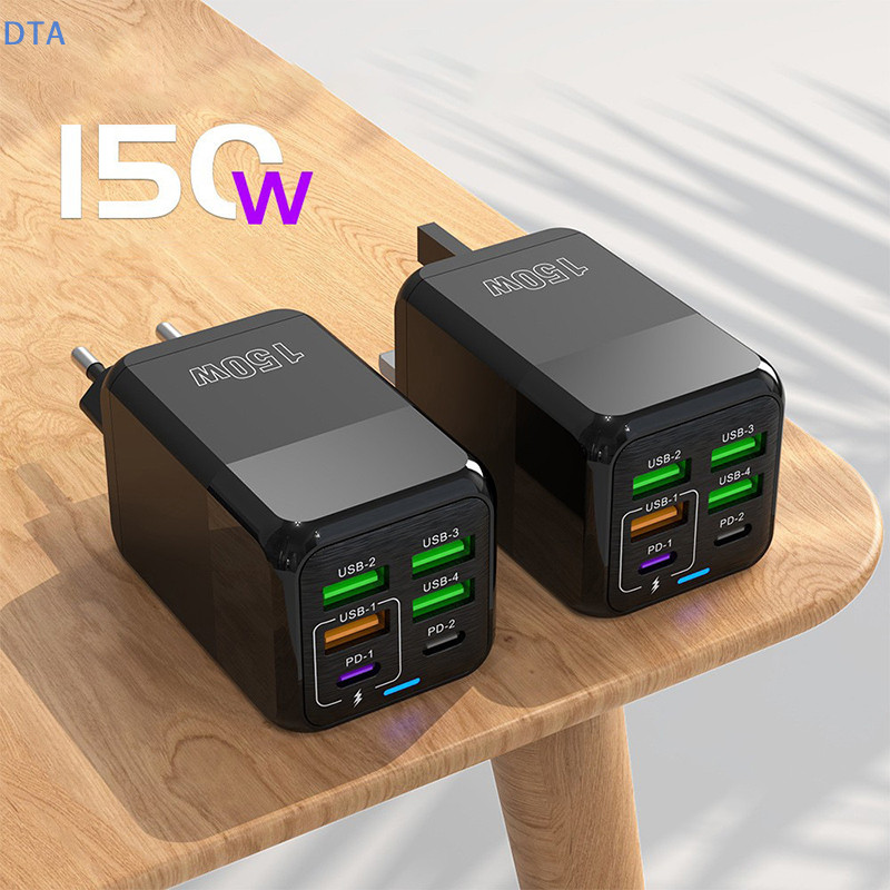 Bộ sạc DTA 150W 6 cổng 4USB + 2TYPE-C cho Android cho Huawei PD Bộ chuyển đổi siêu nguồn Chuyến đi công tác PO