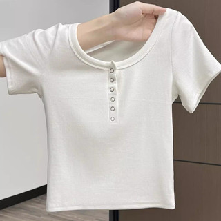 Áo Croptop Khuy Bấm Dáng Babytee Ôm Cổ Tròn Tay Ngắn