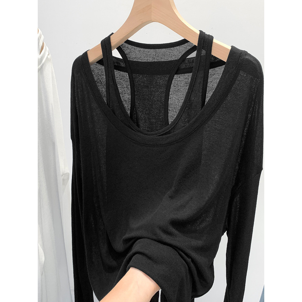 Milyfashion Retro Hai Mảnh Phù Hợp Với Áo Vest Hình Chữ I Rời Kem Chống Nắng Áo T Top Thường Ngày Rời