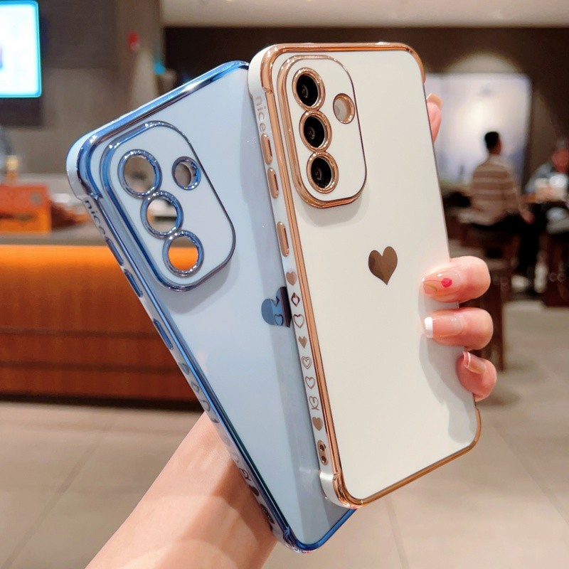 Ốp Lưng Mạ Bên Trái Tim Tình Yêu Sang Trọng Cho Samsung Galaxy A16 A15 A14 A13 A56 A36 A55 A35 A54 A34 A26 A25 A24 A23 5G Vỏ Điện Thoại Bảo Vệ Chống Sốc TPU Mềm
