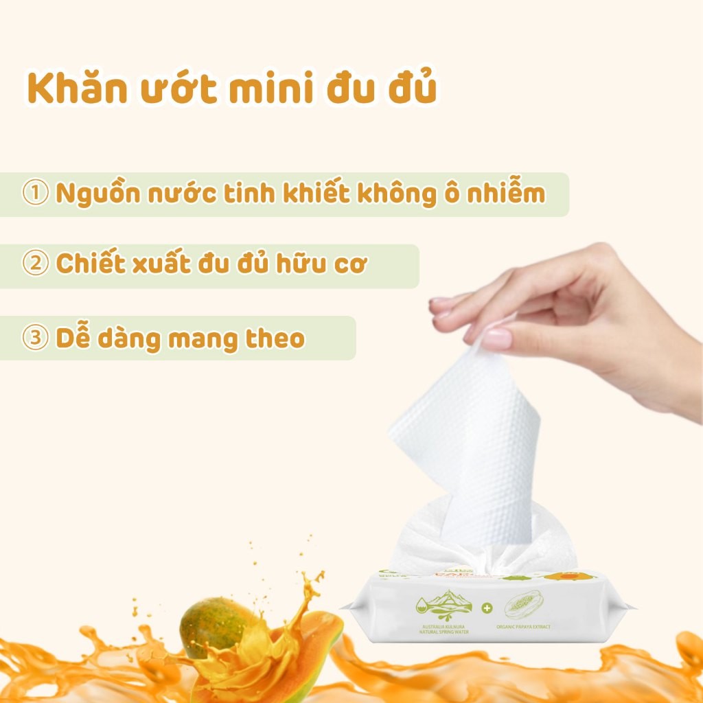 Khăn Ướt Mini Aiwibi Bỏ Túi Tiện Lợi Chiết Xuất Đu Đủ (1 túi x 4 gói x 8 miếng)