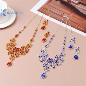 Kudosation Tiệc Cưới Vòng Cổ Bông Tai Bộ Hoa Giọt Nước Vòng Cổ Cô Dâu Cưới Trang Sức Phụ Kiện