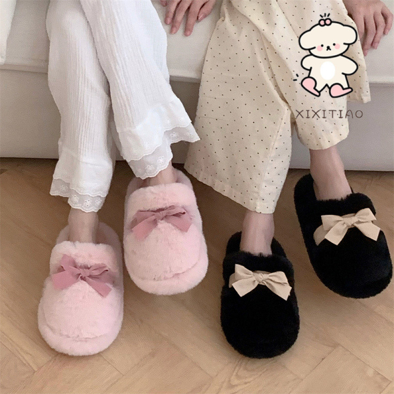 Xixitiao Dép Cotton Thu Đông Phong Cách Mới Nữ Trong Nhà Lót Lông Cừu Thường Ngày Giữ Ấm