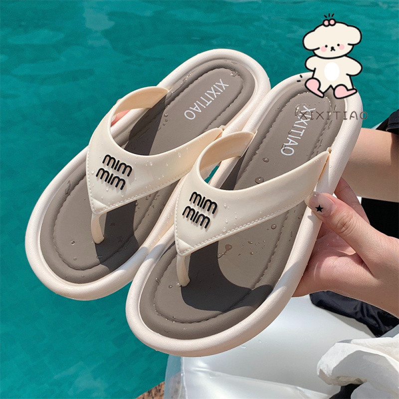 Xixitiao Màu Sắc Phù Hợp Với Chữ Cái Tiếng Anh Influencer Mùa Hè Nữ Cao Cấp Thường Ngày Ngoài Trời Mặc Dép Dép Dép Đế Dày Độc Đáo