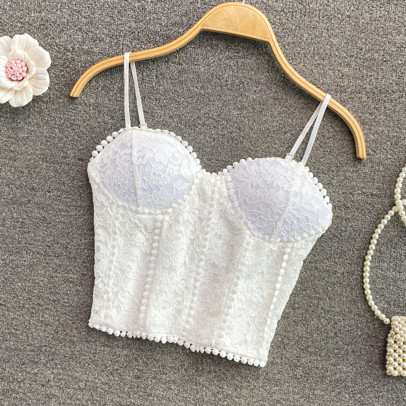 Pháp Retro Nguyên Chất Desire Phong Cách Bé Gái Ren Bên Ngoài Mặc Ống Top