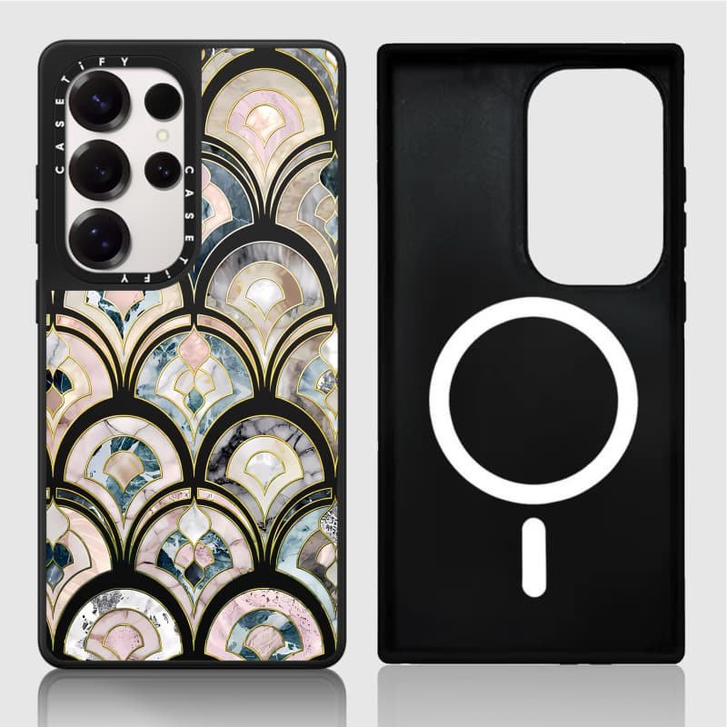 Casetify X Vỏ gạch trang trí Matte Black & Sliver Mirror Vỏ hút từ tính Samsung Galaxy S23 S24 S25 Ultra Plus Mặt sau cứng có hộp khắc logo