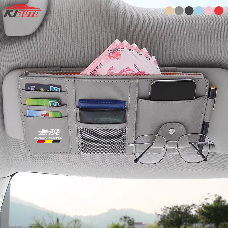 Kẹp lưu trữ tấm che nắng bằng da Honda Túi lưu trữ dung lượng lớn đa chức năng Phụ kiện ô tô tiện lợi và gọn gàng cho Civic Jazz Fit Accord Vezel Brio Cr-V City Hr-V Wrv Spirior