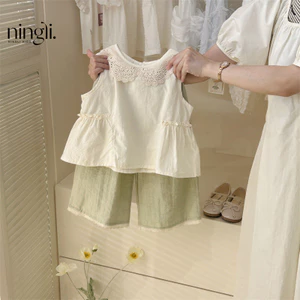 Trang phục mùa hè cho bé gái, bộ vest và quần mới cho trẻ em, trang phục mùa hè thoải mái cho bé gái