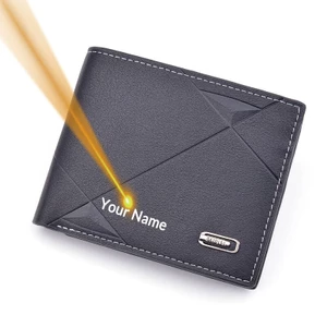 Tên Cá Tính Nam Ví Ngắn Da Bifold Ví Thương Hiệu Tiền Sang Trọng Thẻ Tín Dụng Khắc Từ Ví Nam Ví Da PU Cho Quà Tặng Ngày Của Cha