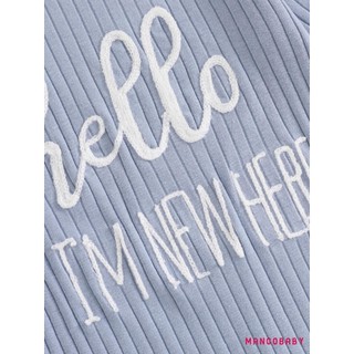 MG-Baby Boy Ribbed Romper Bộ áo liền quần dài tay thêu chữ thường ngày và bộ mũ cho trẻ sơ sinh Trang phục mùa thu cho trẻ mới biết đi