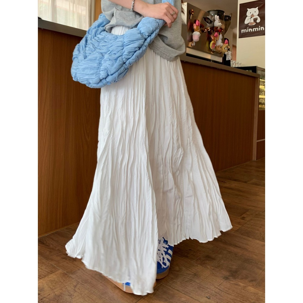 Suxi Thời Trang Mới Váy Maxi Mùa Hè Phong Cách Hàn Quốc Xếp Ly Nữ Midi Dài Váy Chữ A 240421