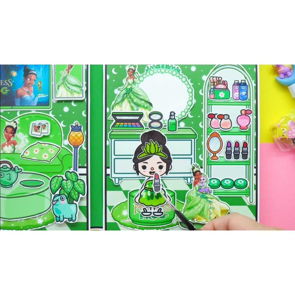 Đồ chơi giấy ngồi nhà búp bê bằng giấy tocaboca life word Princess Tiana Quiet Book