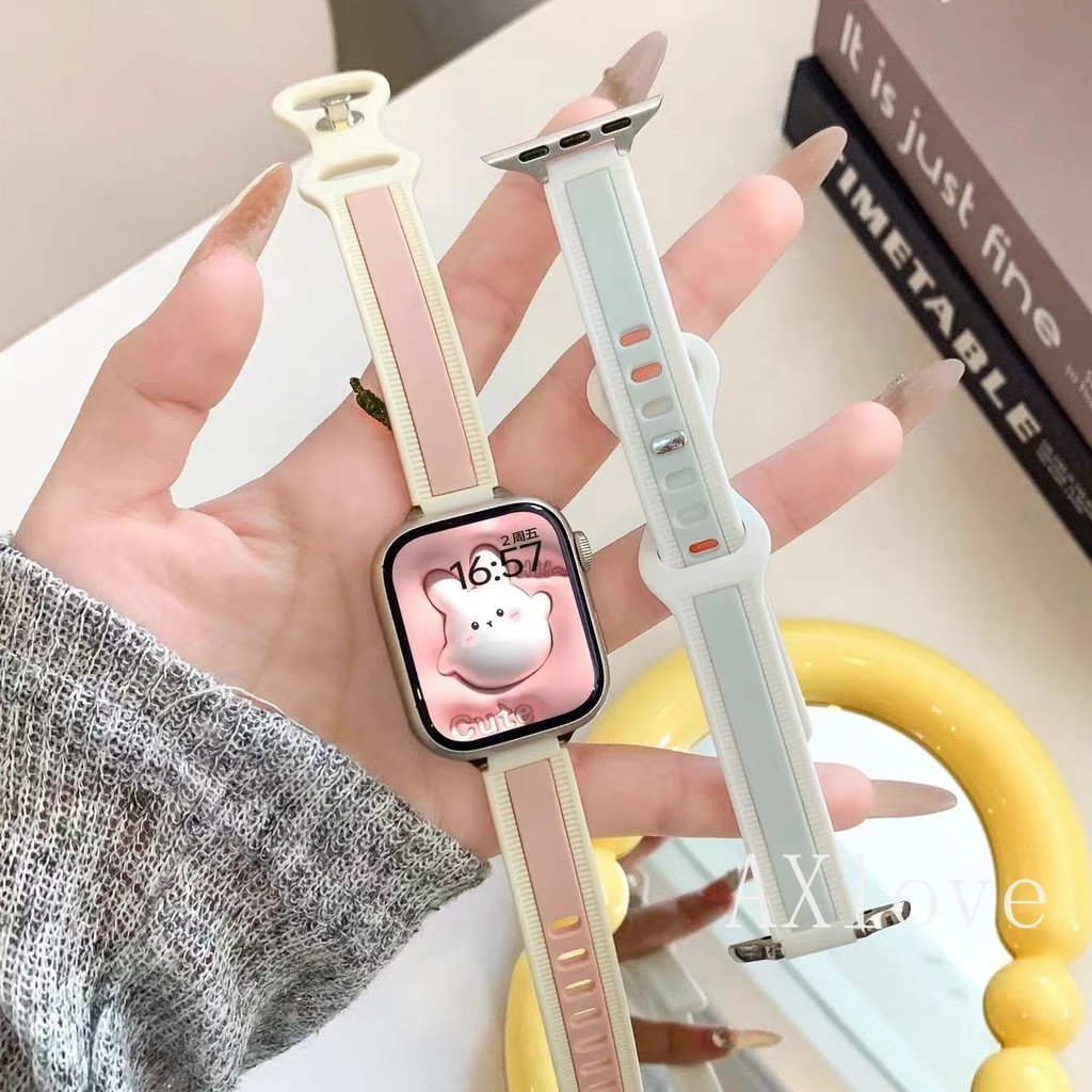 Dây đeo silicon S11 thời trang dễ thương cho Apple Watch Ultra 2 49mm Series 9 45mm 41mm 44mm 40mm 42 38 mm Vòng đeo tay thể thao cho iwatch 8 7 Se 3 4 5 6 ban nhạc