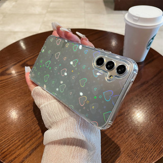 S26 Ốp Điện Thoại Acrylic Cho Samsung Galaxy A57 A56 A55 A54 A37 A36 A35 A34 S25 S24 S23 Ultra Plus Laser Love Gradient Thiết Kế Trong Suốt Vỏ Điện Thoại Túi Khí Bốn Góc