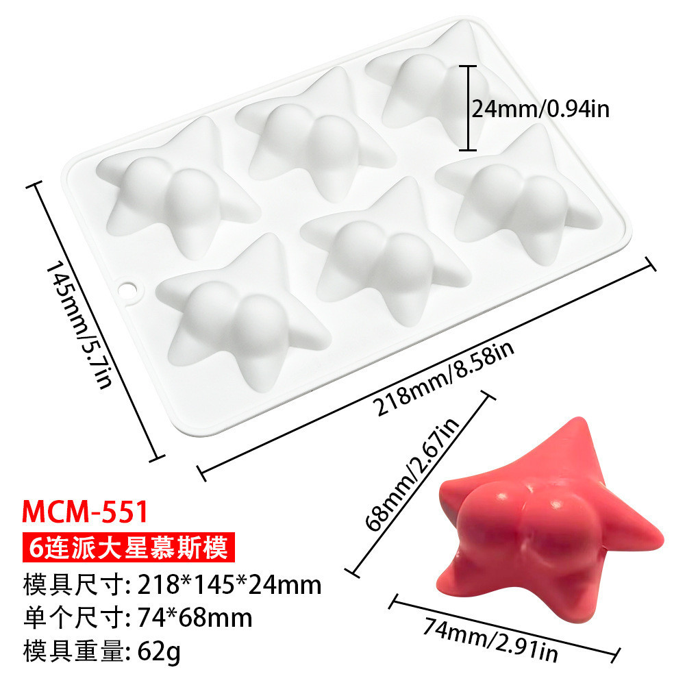 12 Khoang Đào Khuôn Silicon Bánh Ngôi Sao Mousse Khuôn Bánh Hình Trái Tim Chocolate Khuôn Nướng Bánh Silicon- & - &