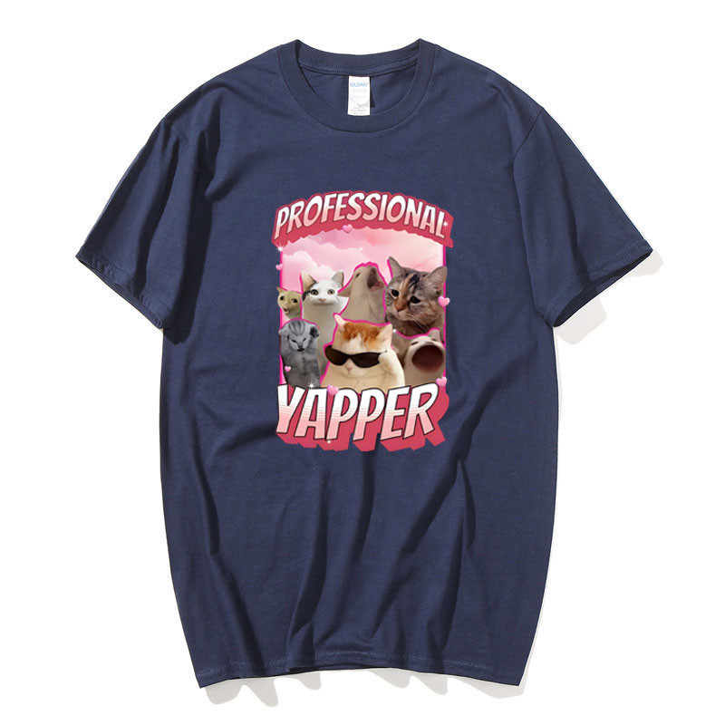 Ngộ nghĩnh Chuyên Nghiệp Ypper Meme Cat Graphic Áo nam Thời Trang Vintage Tay Ngắn Áo 100% Cotton Áo Thun Thoải Mái