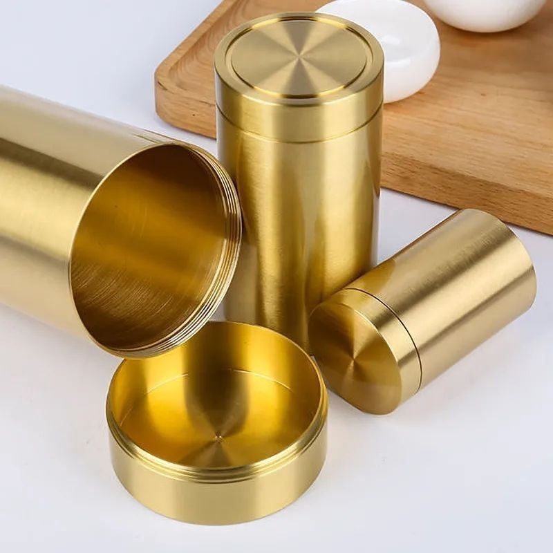 Hũ đựng trà đồng nguyên chất 06512|đồng rắn|niêm phong ren|chiều cao 15cm|chiều cao 12cm|chiều cao 7.5cm|độ kín tốt|thẩm mỹ cao đơn giản thanh lịch