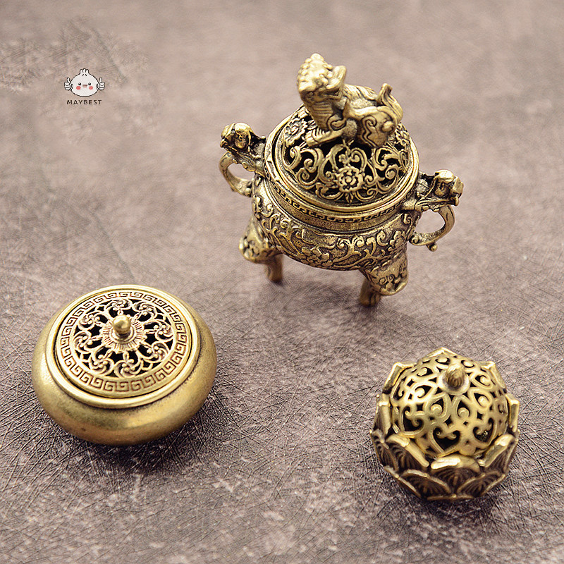 Maybest Brass Pocket Lotus Jiuding Hương Lư Hương Rỗng {VN}