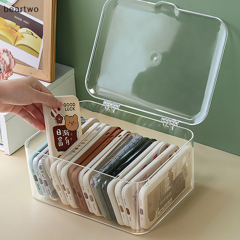 < Beartwo > Giỏ đựng đồ lặt vặt bằng Acrylic Giá đỡ điện thoại Ins Hộp đựng điện thoại trong suốt Hộp lưu trữ có nắp đậy Máy tính để bàn tại nhà Đẹp