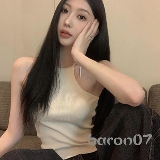 Áo thun nữ có gân Cami Áo cổ không tay cổ điển Áo dệt kim màu trơn Áo sơ mi mùa hè