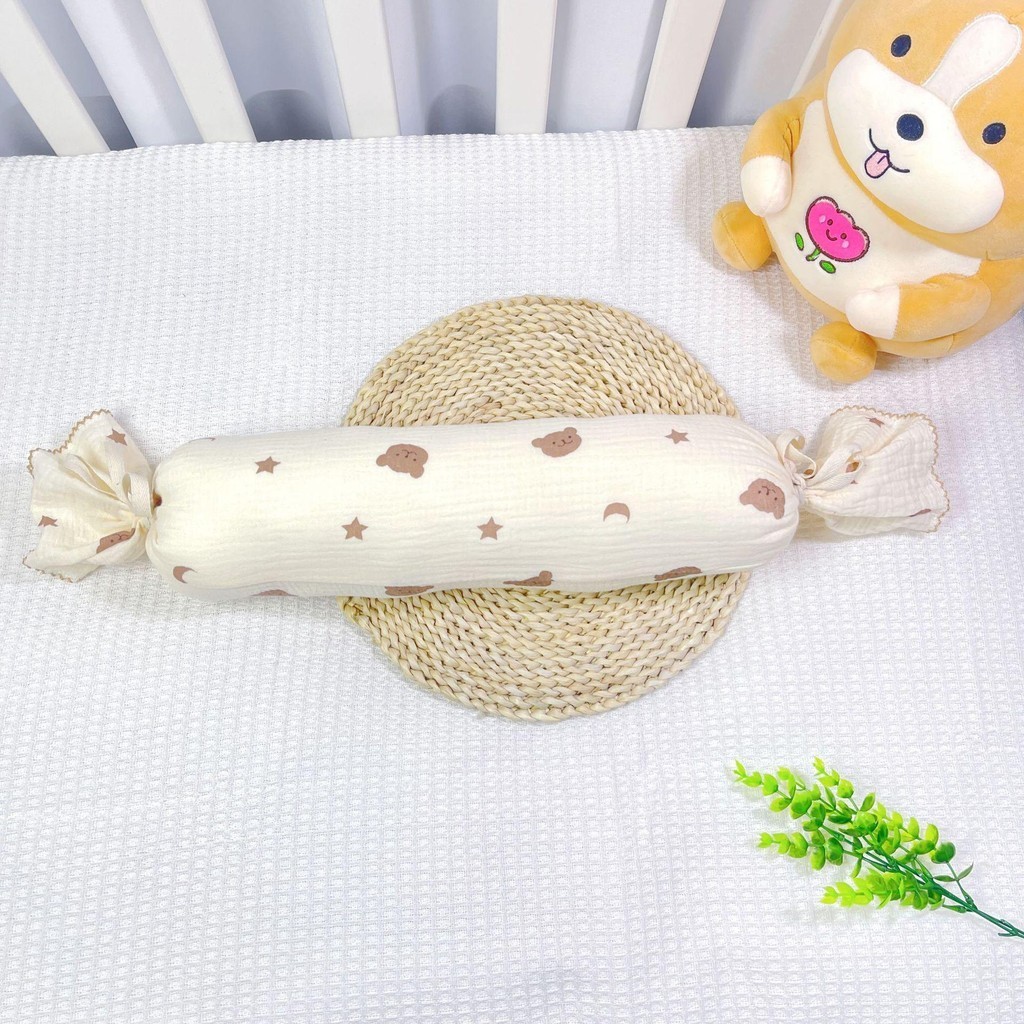 Gối ôm cho bé, gối ôm hình kẹo từ xô muslin kết hợp với ruột bông kháng khuẩn, vỏ có thể tháo rời BNC01 Voi Gối Ngủ