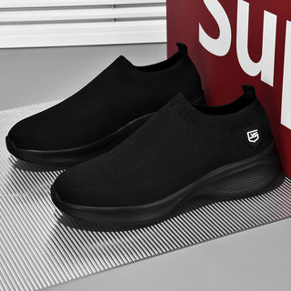 Nam Tất Cả Đen Màu Trơn Size Lớn Giày Slip-on Lưới Thoáng Khí Giày Thể Thao Công Sở Du Lịch Chạy Bộ Giày Đế Bằng Chống Trơn Trượt Còn Hàng Miễn Phí Vận Chuyển